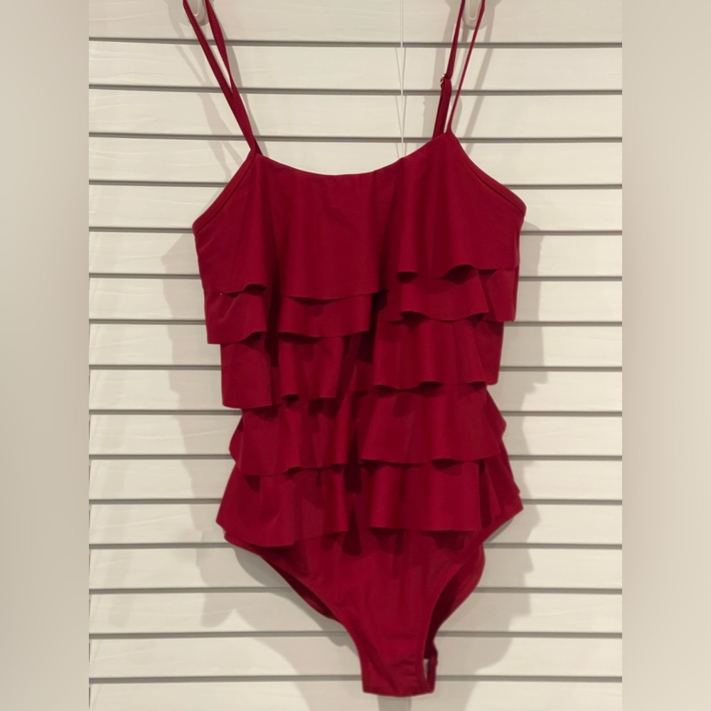 Womens Maxmoda Red Ruffled Swimsuit Size Medium
